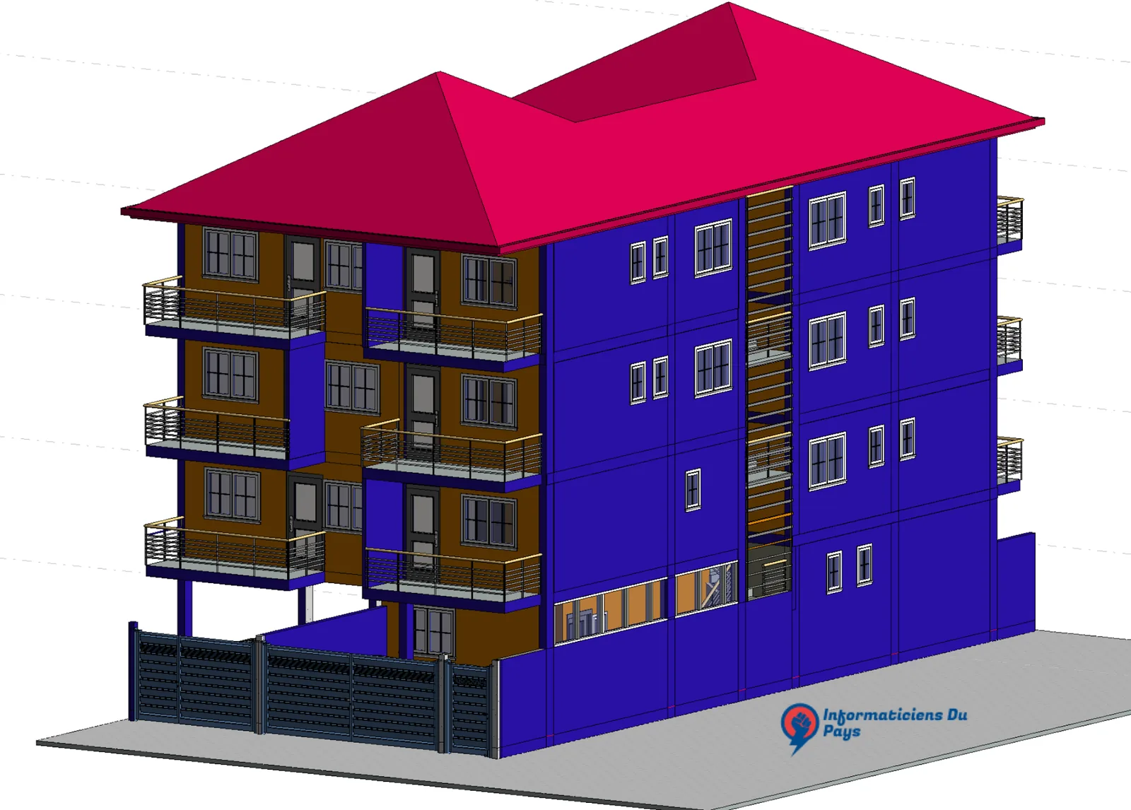 Rendu 3D d'un immeuble de quatre niveaux