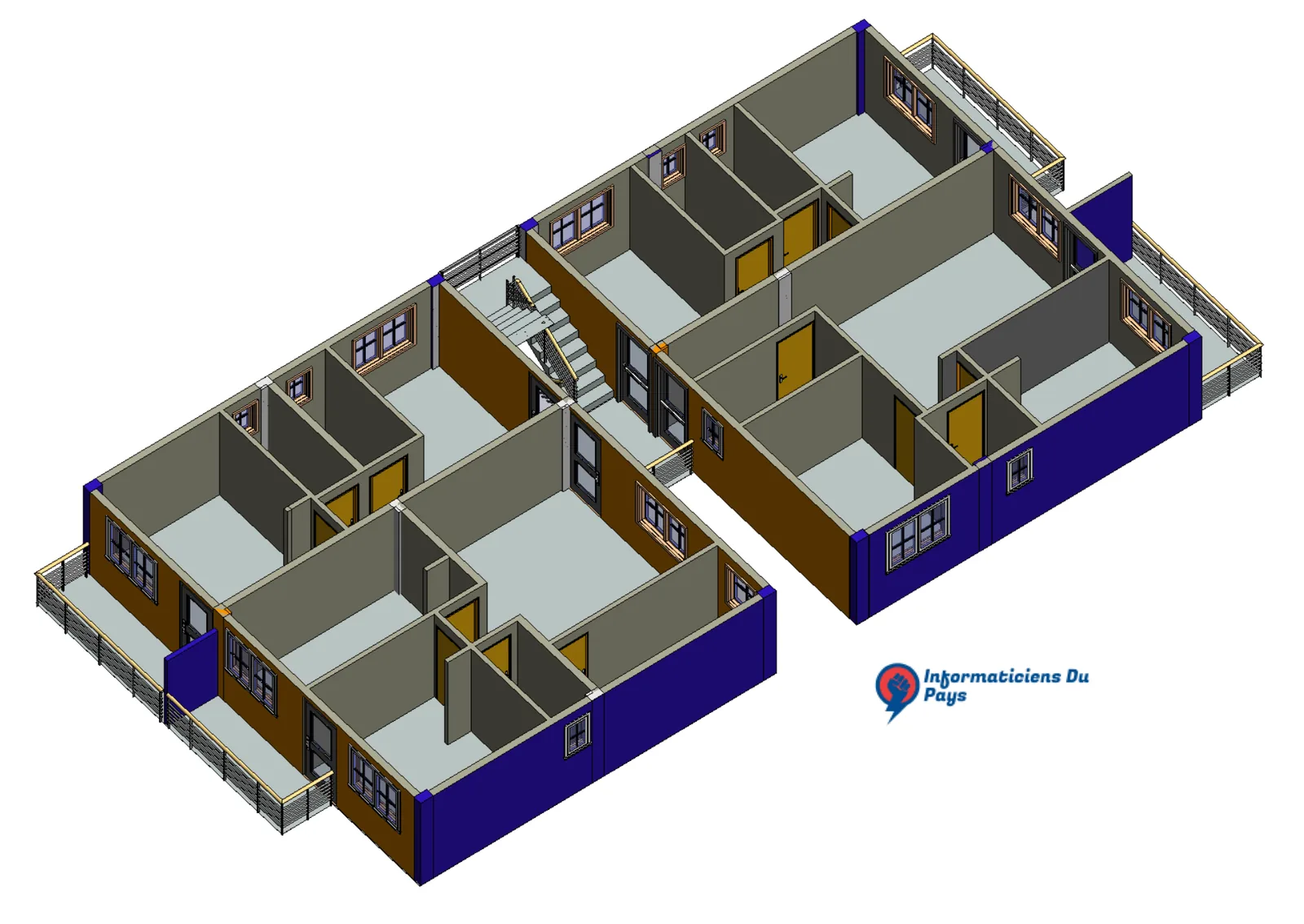 Maquette 3D d'un plan d'étage avec ses pièces